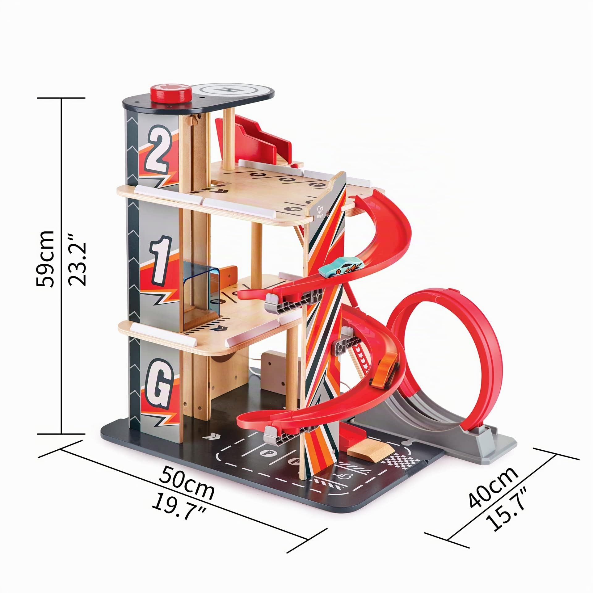 Hape Pista acrobatica con stazione di ricarica | Circuito per auto da corsa a 3 livelli con garage e loop dai 3 anni in su