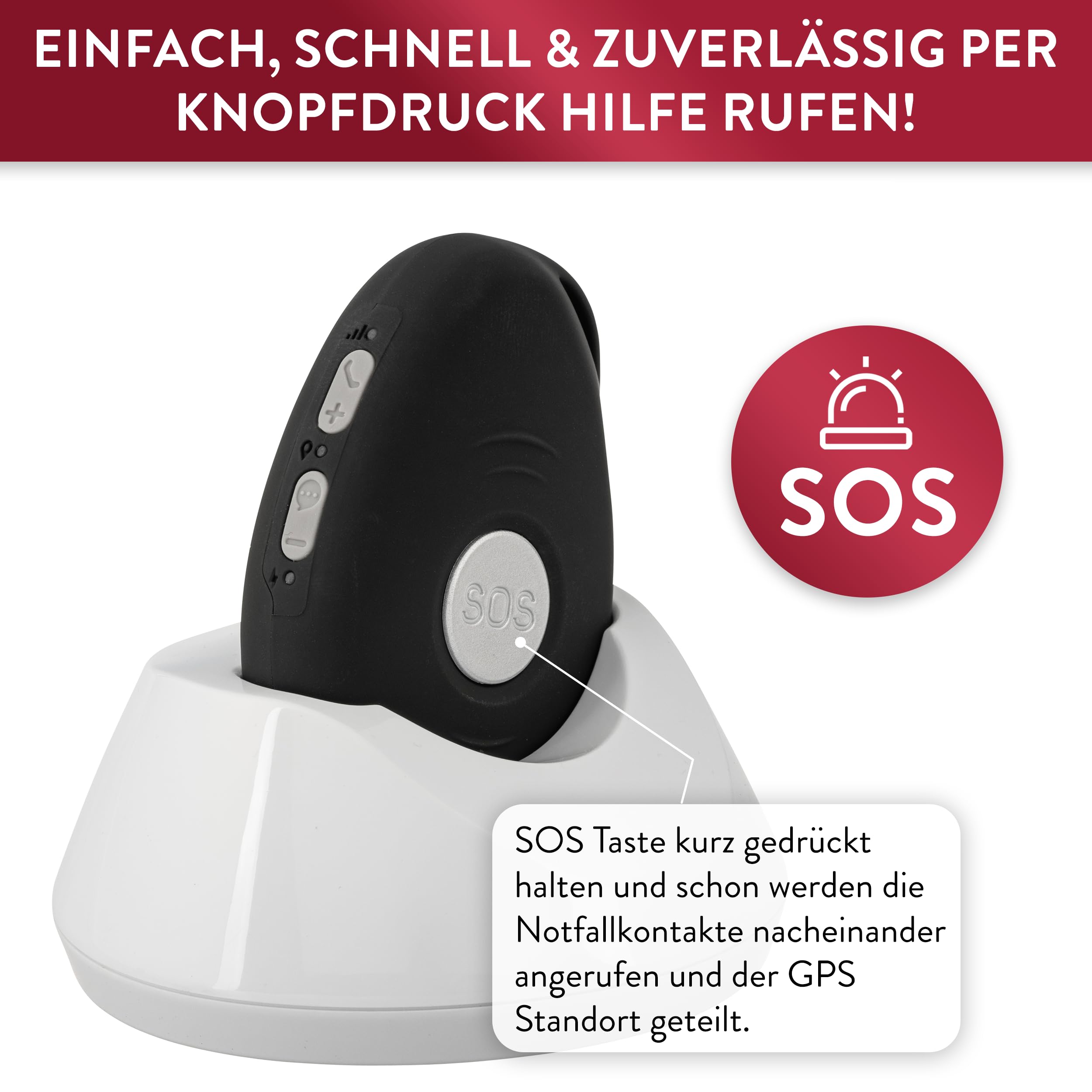 tellimed Mobile GPS Tracker Senioren mit Ortung, Telefonfunktion, Sturzerkennung & SOS Notrufknopf für Senioren, Erwachsene & Kinder - GPS Tracker ohne ABO mit SIM Slot