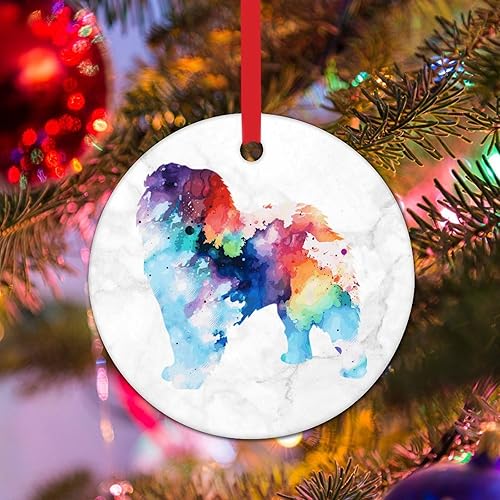 WoGuangis Adorno de Navidad de cerámica para perro en acuarela, regalo para dueño de perro, adornos para árbol de Navidad, Chow Chow, silueta