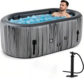 Upgrade 179 Gal XXL Ice Bath Tub Fits Tall 67" Athletic, Water Chiller Compatible Cold Plunge Tub for Recovery, 5-Layer Portable Inflatable Ice Bathtub with Lid for Indoor Outdoor Use, Gray