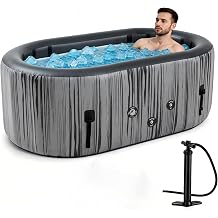 Upgrade 179 Gal XXL Ice Bath Tub Fits Tall 67" Athletic, Water Chiller Compatible Cold Plunge Tub for Recovery, 5-Layer Portable Inflatable Ice Bathtub with Lid for Indoor Outdoor Use, Gray