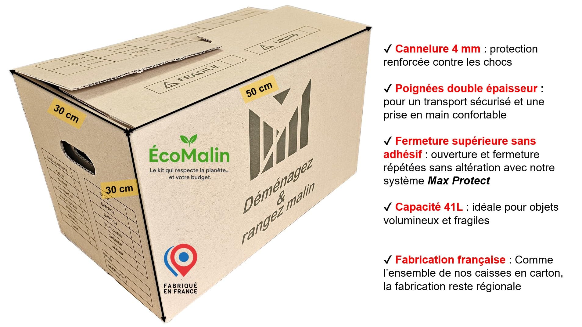 Kit Déménagement T2, 30 Cartons, Papier Bulle, Adhésif, pour Appartement 40-50 m²