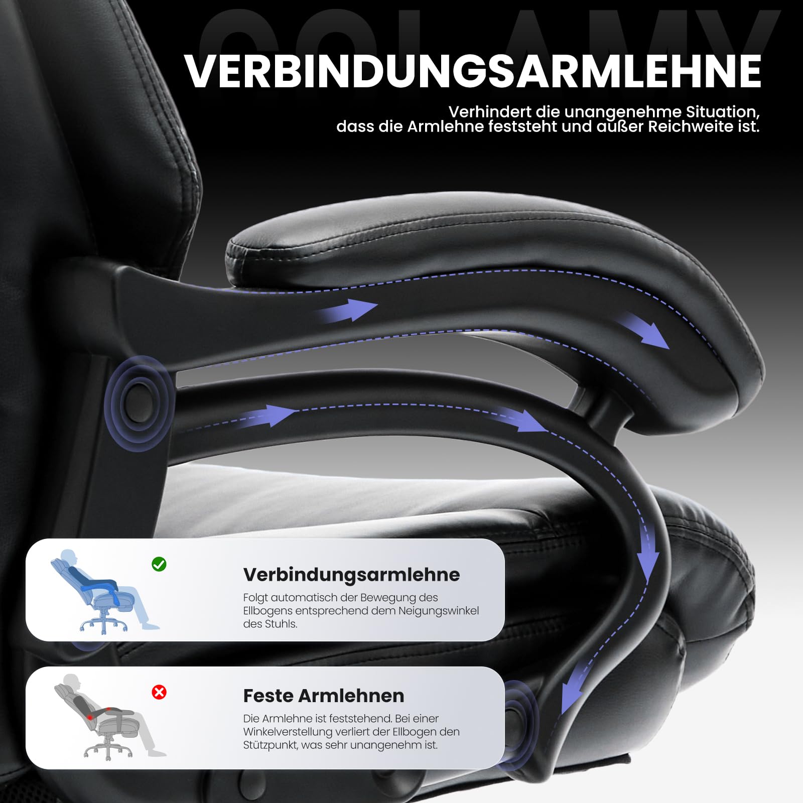 COLAMY XXL Chefsessel[181kgs] - Hochlehner Bürostuhl Leder mit verstellbaren Armlehnen - Extra breiter Sitz (59cm) für Homeoffice und Büro, Schwarz
