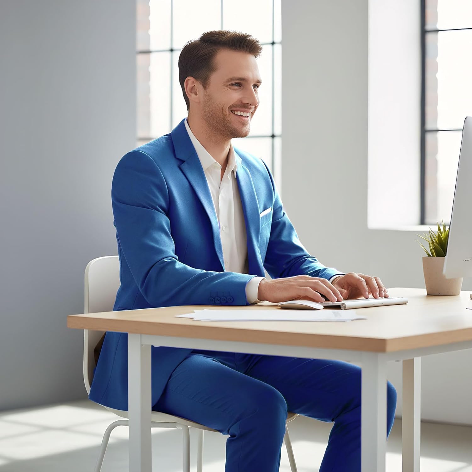 Cloudstyle Men's 2-Piece Suits Slim Fit 1 Button Dress Suit Jacket Blazer & Pants Set - Image 2