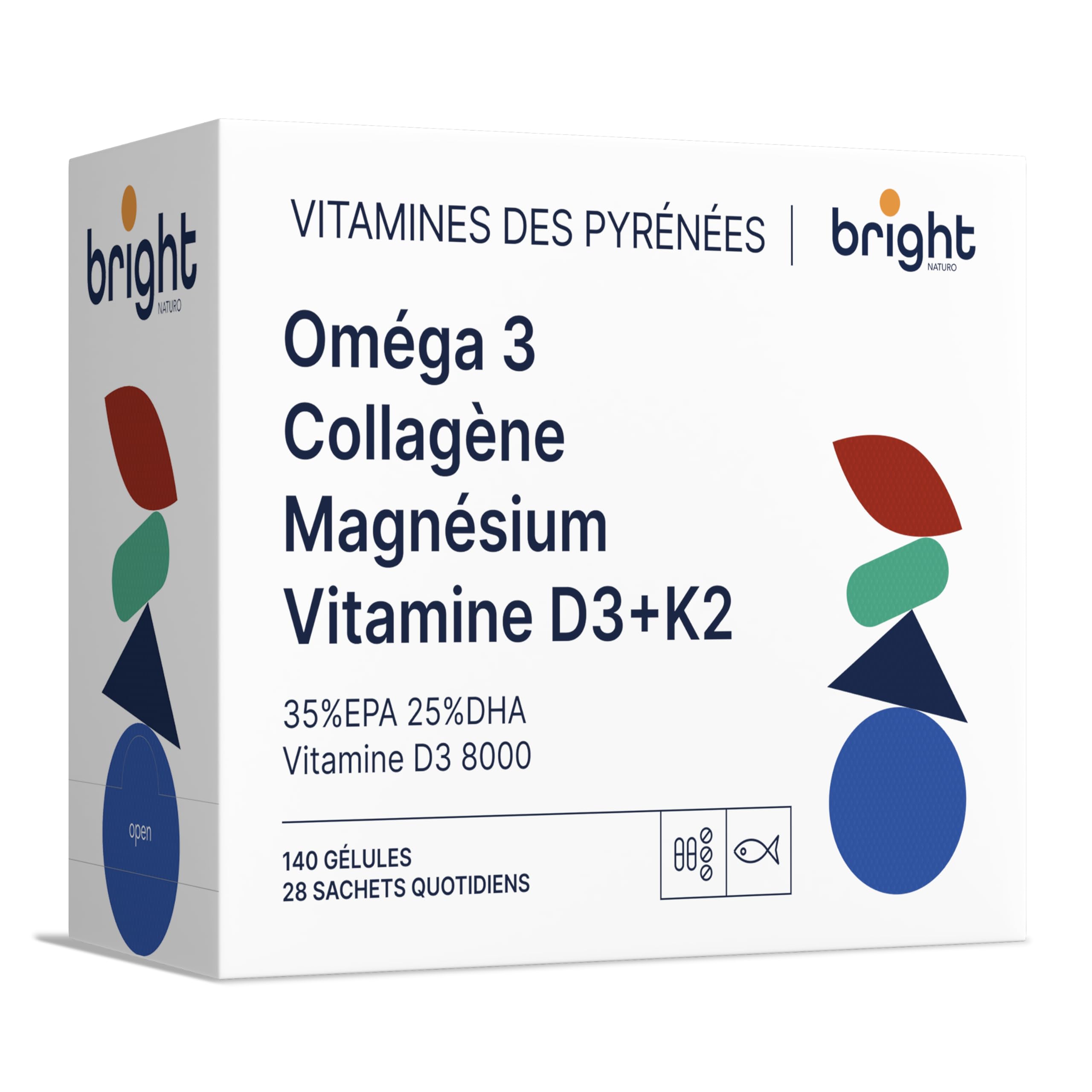 Omega 3 Magnésium Vitamine D3 K2 8000 UI Collagène Marin Hydrolysé Acide Hyaluronique Q10 Zinc – Gestion Osseuse et Cellulaire, 4 Compléments en 1 Paquet pour Articulations et Énergie I 28 Doses