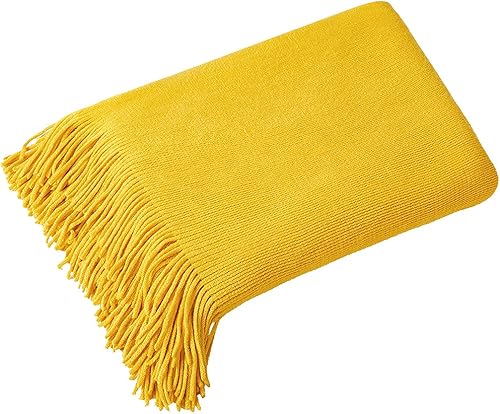 Miniatura 7 de Homiest - Manta decorativa de punto con flecos, suave y acogedora manta con borlas para sofá, sillón, cama (amarillo mostaza, 50 x 60 pulgadas)
