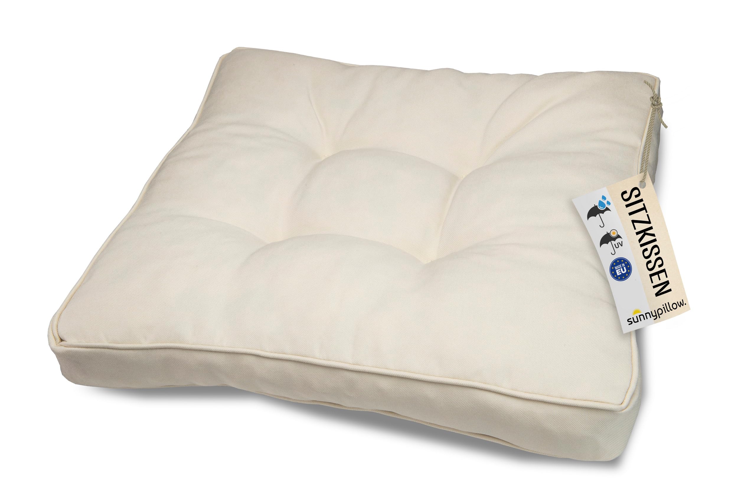 sunnypillow Poduszka ogrodowa, poduszka do siedzenia na meble ogrodowe, meble rattanowe, odporna na promieniowanie UV, do użytku na zewnątrz/wewnątrz, 50 x 50 x 10 cm, ecru, grubość 10 cm, tapicerka na fotel rattanowy