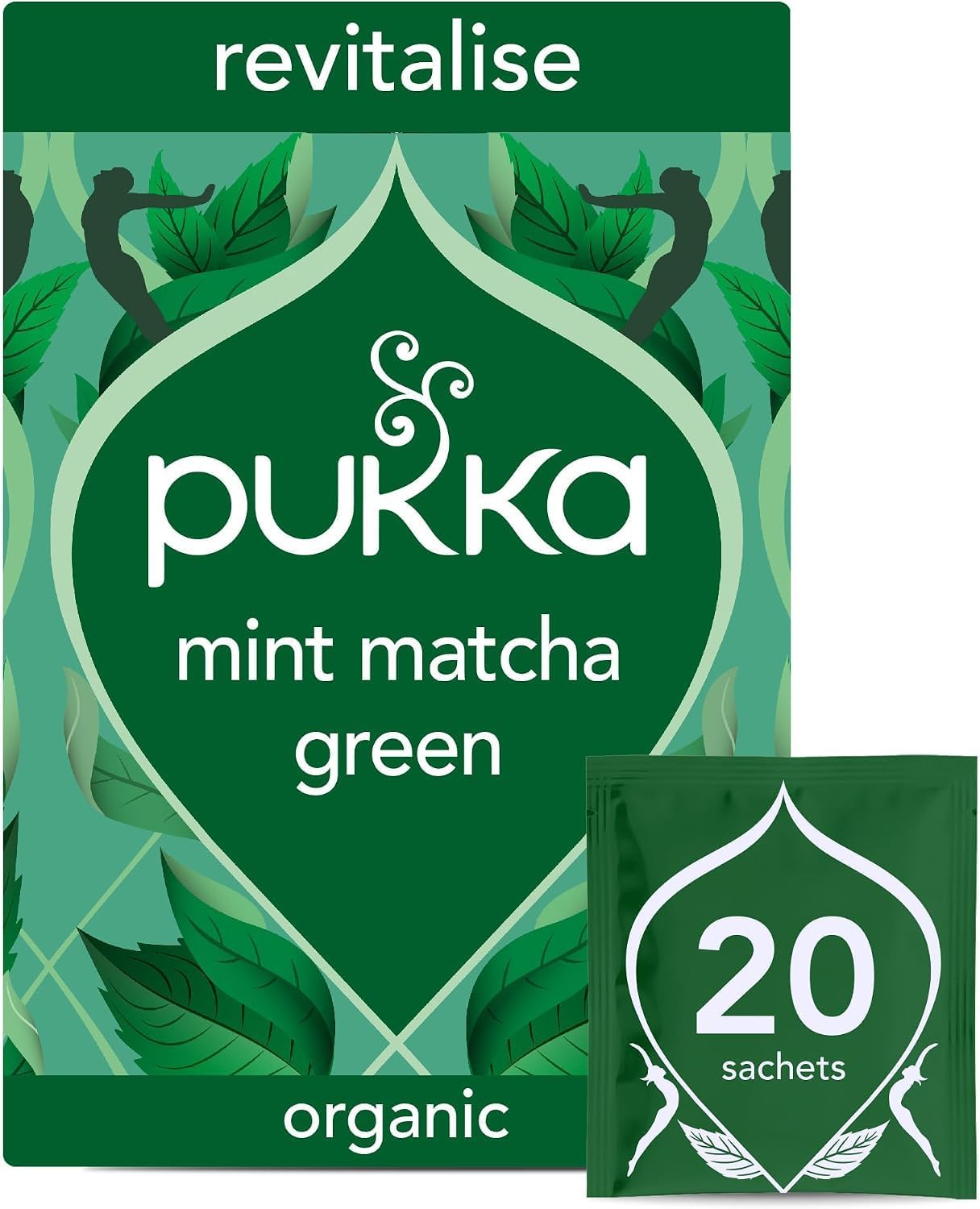 Mint Matcha Green Organic Herbal Tea | Peppermint, Spearmint and Matcha Powder | Perfect For Everyday Vitality | 20 Plant Based Biodegradable Tea Bags