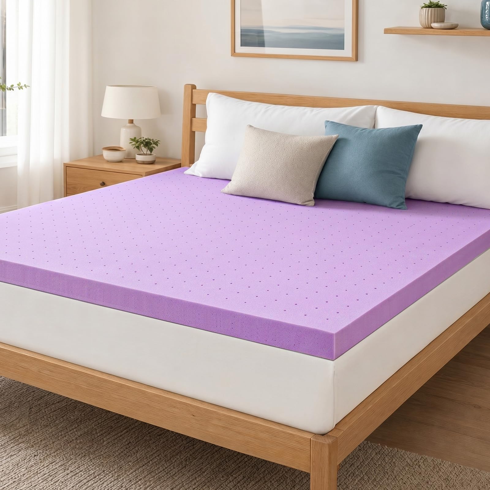 DUMOS 1.5 Inch Cooling Memory Foam Mattress Topper Full, Gel Ventilated Soft Pressure Relief Mattress Pad, Breathable Bed Topper for Bedroom, RV, Camper and Sleeper Sofa, CertiPUR-US Certified, Purple-image-36