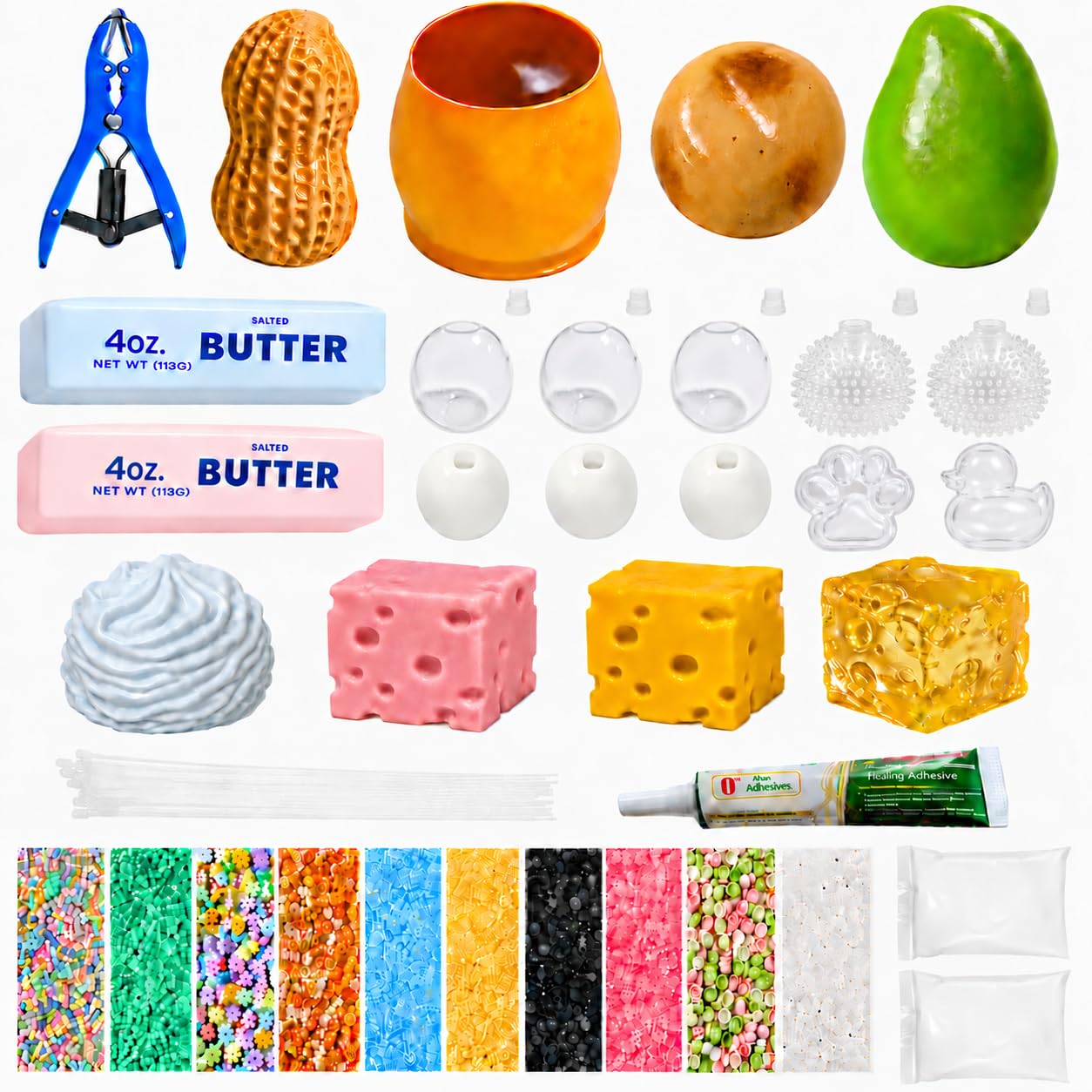 20PCS DIY Stress Ball Making Kit, Empty Stress Ball Skin Set, Cheese Butter Peanut Pudding Potato Squishy Skin, Clear & White Blank Skins, Squishy Maker Kit — image 1