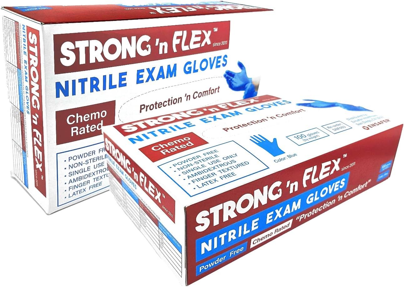 STRONG 'n FLEX 3-Use Disposable Nitrile Gloves 5mil – Reuse 3x, Save 70%, Tear-Resistant, Latex-Free, Household & Food