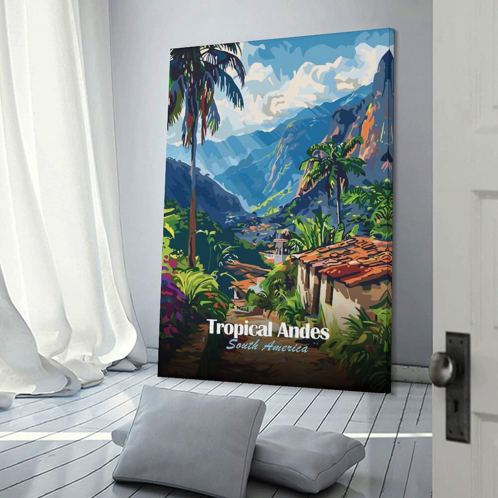 Junmoney Tropical Andes South America Illustration Canvas Wall Decor, 16x24inch(40x60cm), for Bedroom, Guest Room Or Reading Nook, Canvas Wall Decor for Personal Spaces