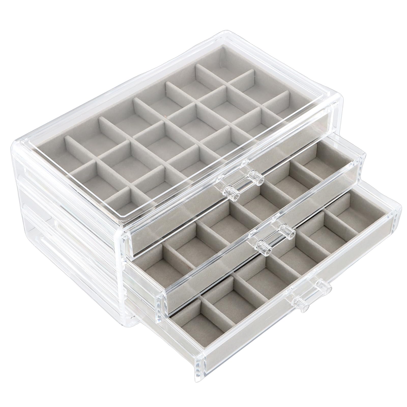 Azonelife Azonelife Caja de Joyero con 3 Cajones Organizador de Joyas Acrílico Transparente Caja para Joyas con Bandejas Separador Extraíble Jewelry Box para Bisutería Pendientes Anillos Mujer y Niñas