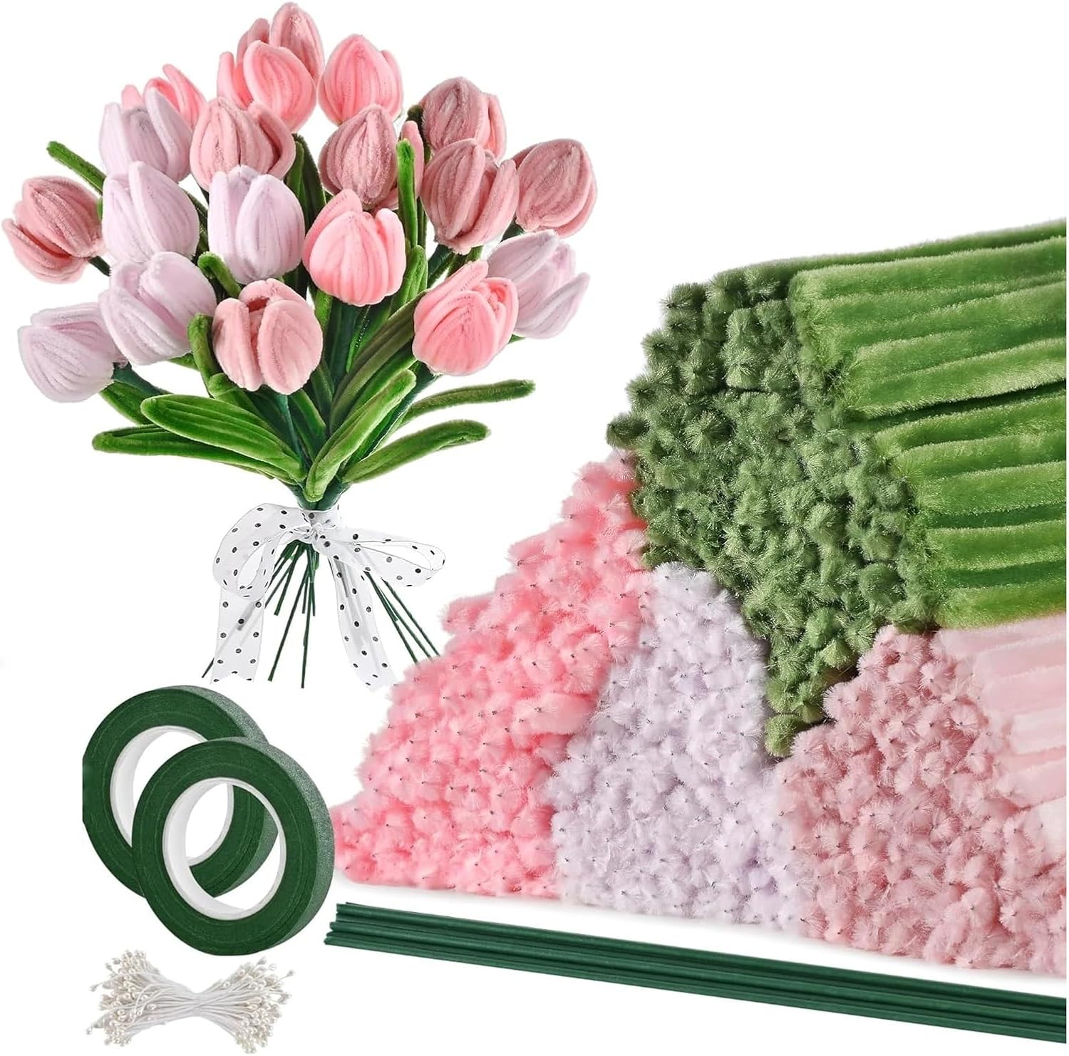 Pipe Cleaner Flower Kit 572Pcs Pipe Cleaners Craft for Flowers, 4 Assorted Colors Pipe Cleaners Bulk for Arts and Crafts Supplies