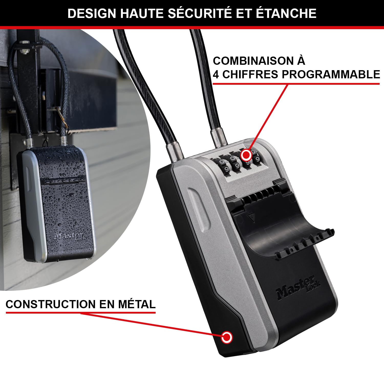 Master Lock Boite a clefs nouveau design, à Anse Flexible, Large Capacité, Haute Sécurité, Extérieur, 19.6 x 7.6 x 5.6 cm