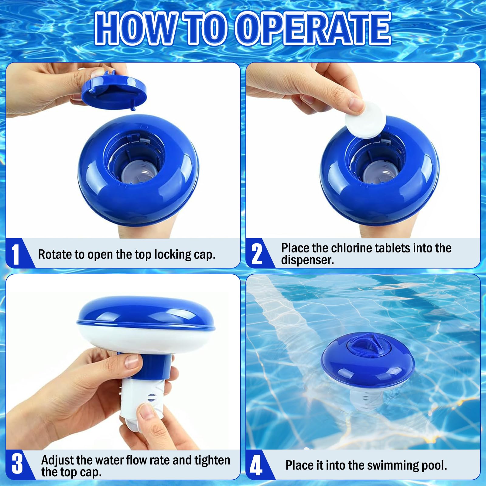 Diffuseur Chlore Piscine Distributeur de Chlore Galet Flottant Diffuseur Brome Spa Distributeur Flottant Para Piscinas, Jacuzzis, Spas, Fuentes y Parques Acuáticos