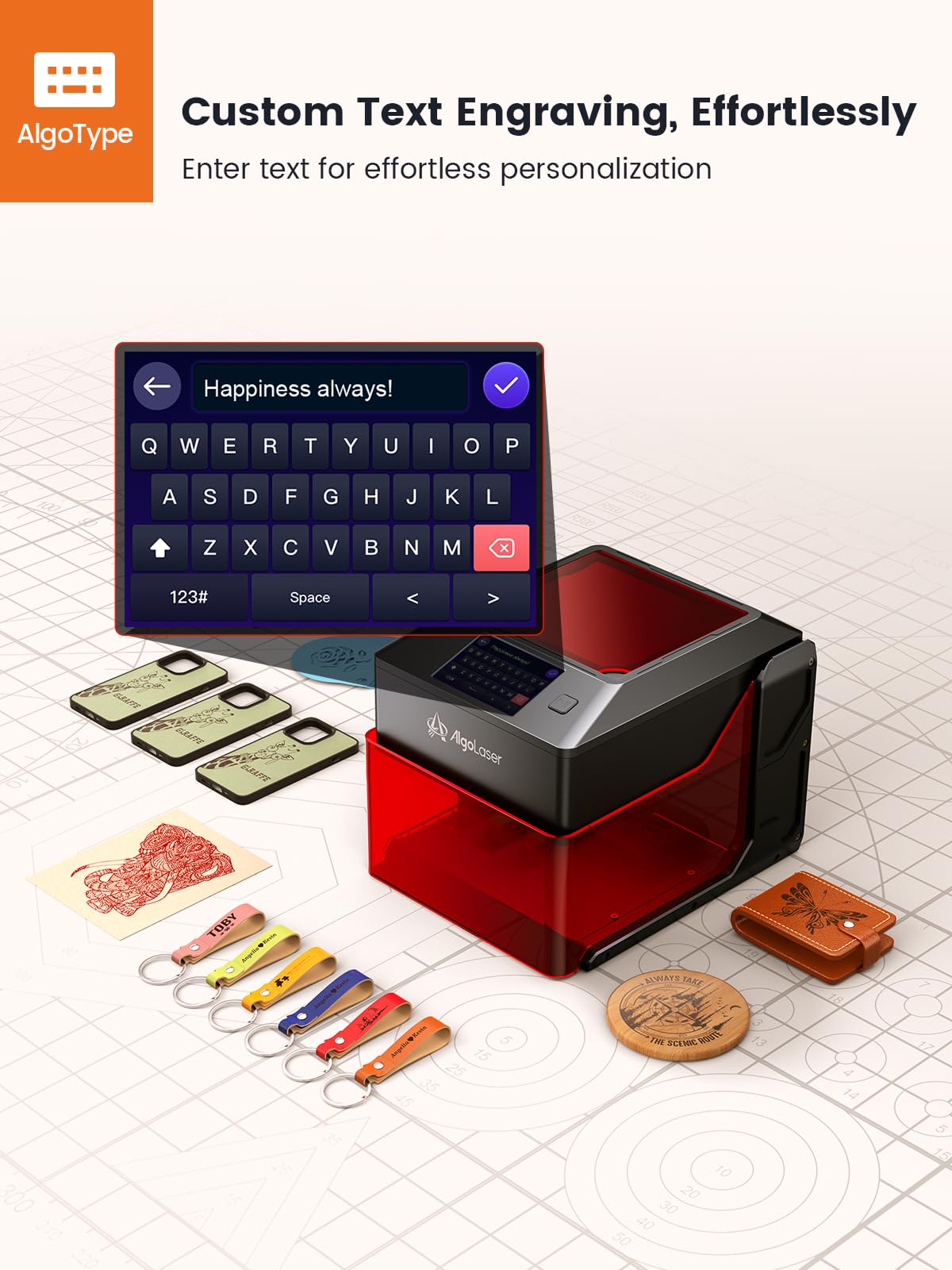 AlgoLaser 5W Smart Laser Engraver Machine: Portable Laser Engraver with 3.5" Touchscreen & 2.0 AlgoOS System - Hand Draw/Wireless Transmission/SD Card/Offline - Laser Engraving for Wood, Leather