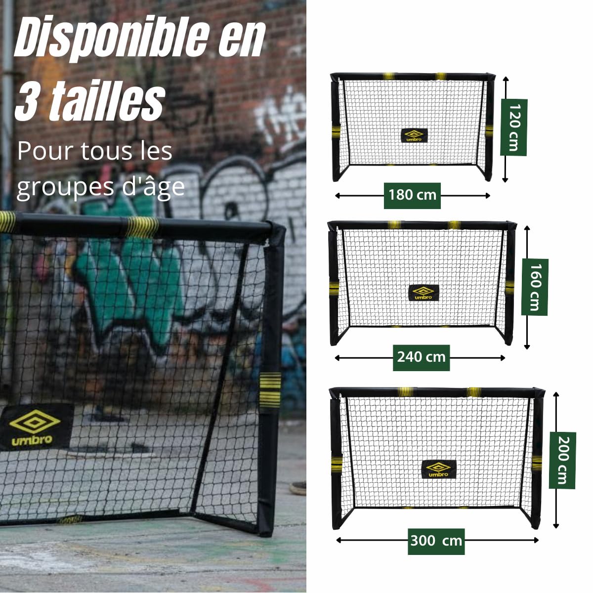 Umbro Cage De Foot – But De Foot Enfant Et Adulte 300 X 200 X 120 Cm – Montage Rapide, Pour Extérieur Et Intérieur – Noir/Jaune