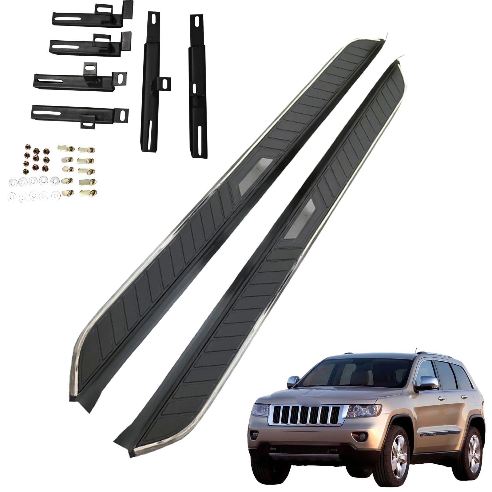 Running Boards & Steps for Jeep Grand Cherokee 2011 2012 2013 2014 2015 2016 2017 2018 2019 2020 2021 Aluminum Side Steps with Brackets, 2 PCS Black Running Boards Right Left Side Step Rail Nerf Bars