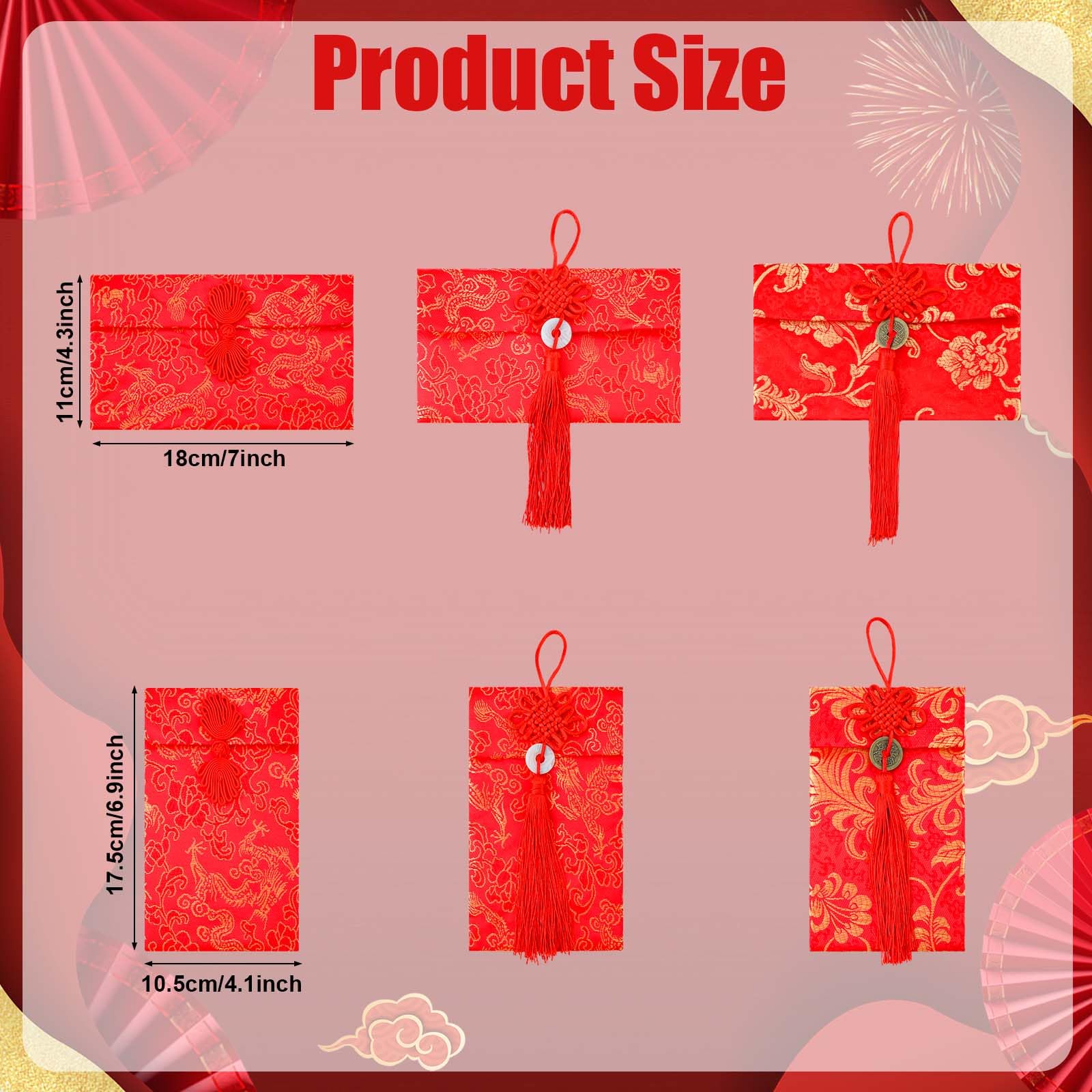 Enveloppes Rouges Chinoises En Soie - Hong Bao Pour Le Nouvel An, Mariages, Cadeaux Porte-bonheur