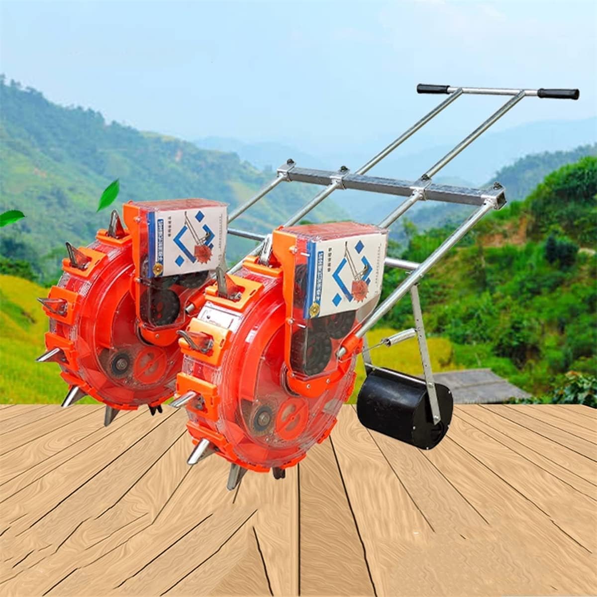 Double Row Hand-Push Roller Seeder, Lawn & Garden Spreaders Manual Seed Planter Fertilizer Machine Fertilizer Seeder for Terraces Hillsides Ntercropping Field,8 Mouths (6 Mouths