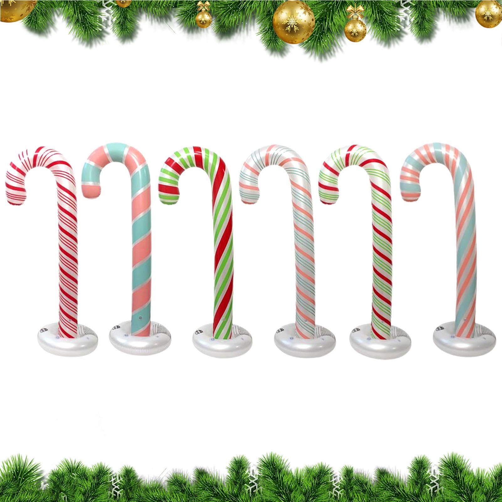 Inflables Navideños Decoración De Bastón De De 1.30m | 6 Piezas Bastón De Inflable Con Base Llenable Con Agua Para Interior Exterior En Casa Año Nuevo Jardín Patio