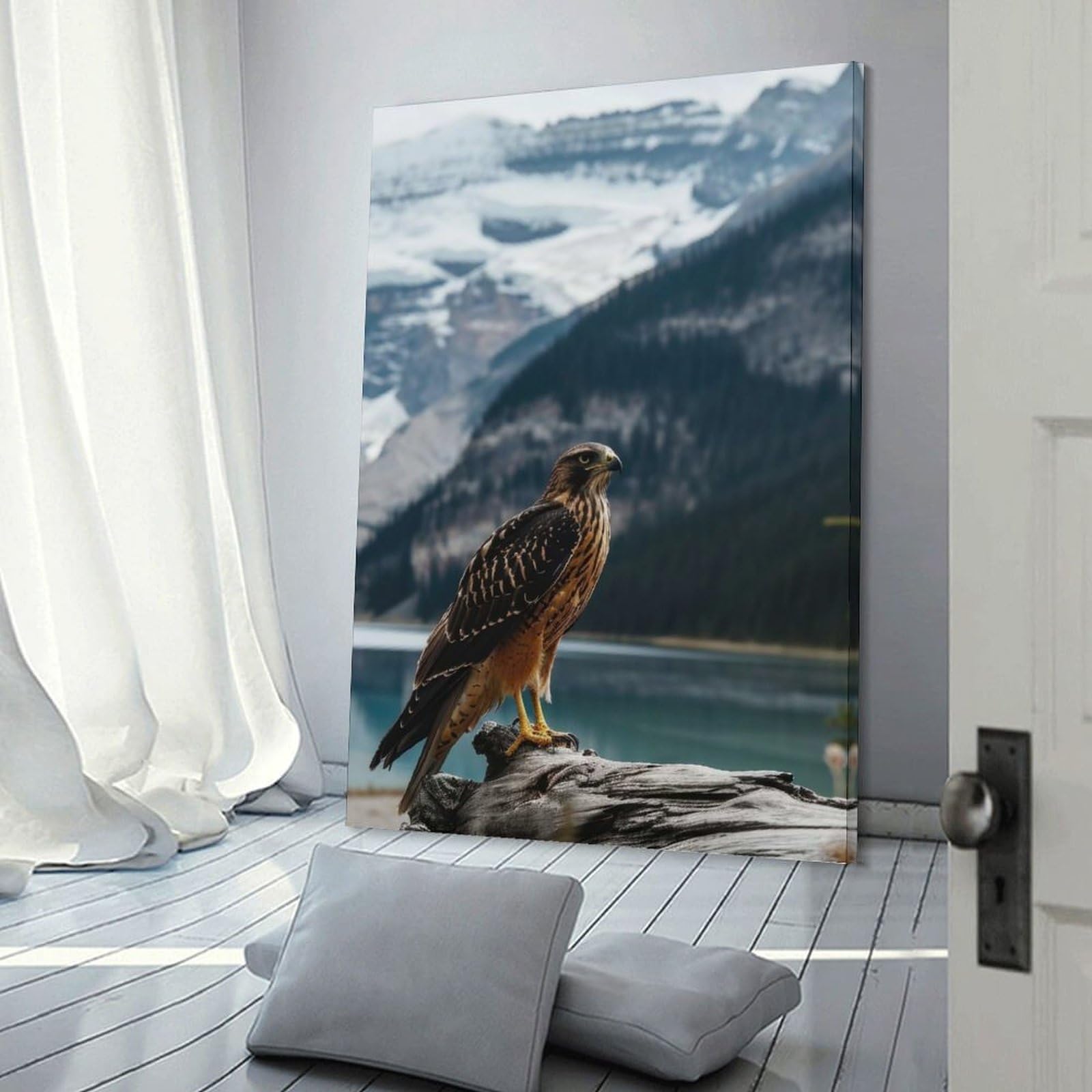 Junmoney Frame-Style-22 Hanging Wall Art Hawk Near Lake Nature, 08X12inch(20X30cm), For Gallery Wall Layouts In Home Or Office, An Easy Match For Collected Prints