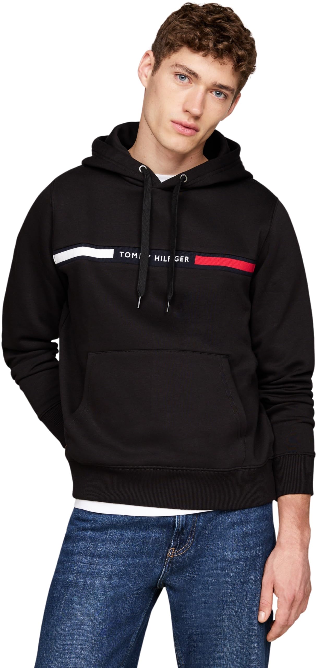 Tommy Hilfiger Men’s Chest Insert Hoodie with Kangaroo Pocket, Black (Black), M