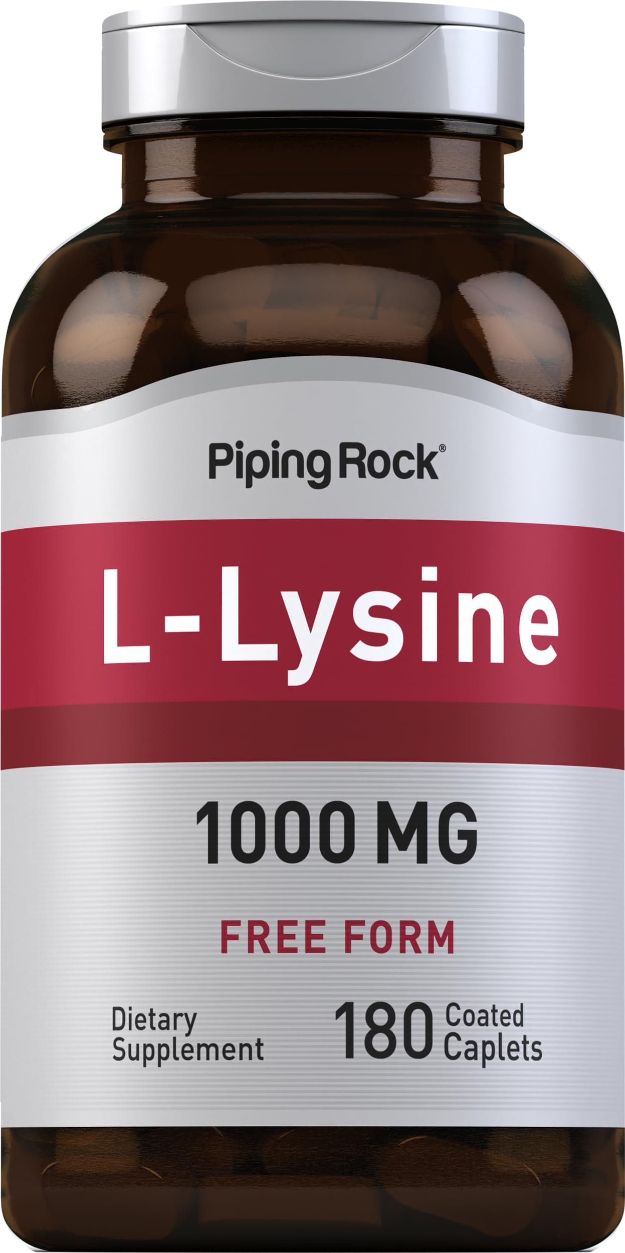 Piping Rock L-Lysine 1000mg Caplets | 180 Pills | Free Form Hydrochloride