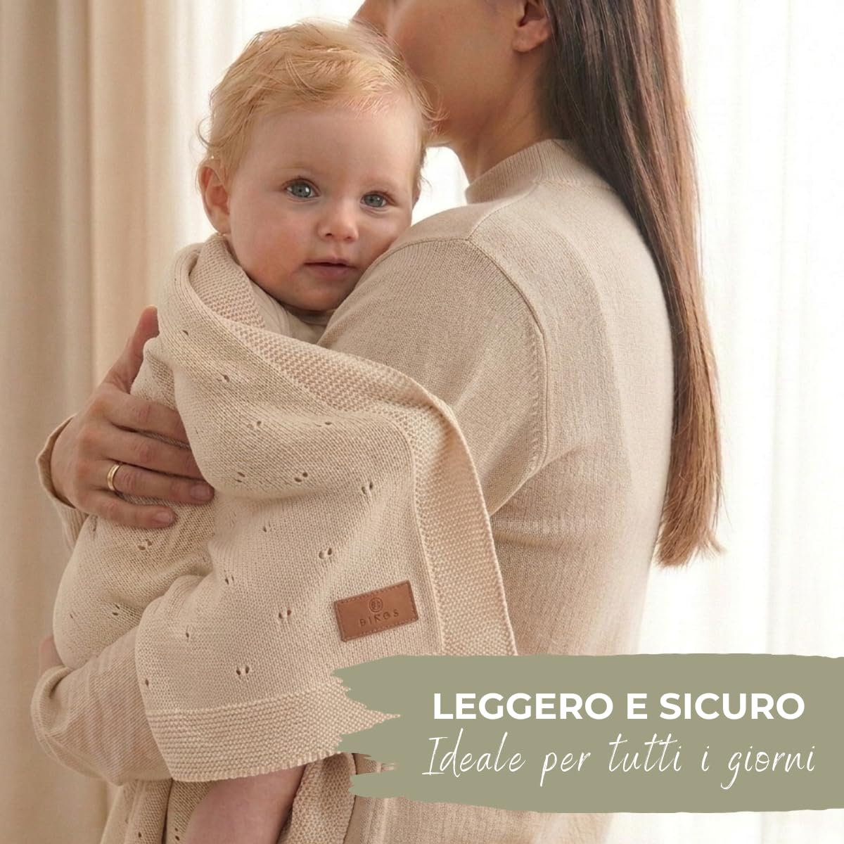 DIKOS Coperta per neonati GOTS in cotone biologico Ajour lavorata a maglia Coperta per neonati per neonato Ragazza Ragazzo Coperta in maglia in maglia Coperta per Battesimo