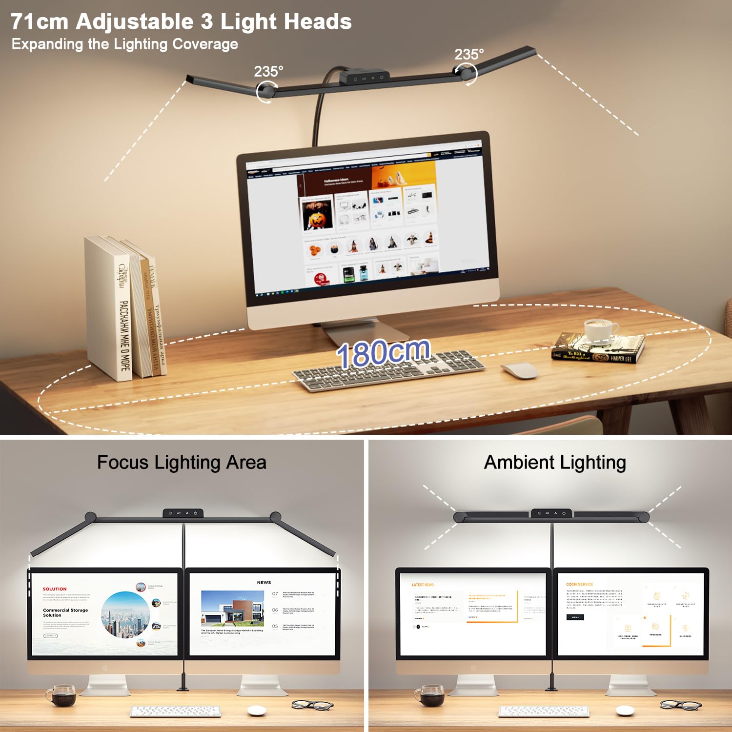 KableRika Schreibtischlampe LED dimmbar mit Klemme 24W, Flexiblem Schwanenhals, 4 Farbtemperaturen & Helligkeitsstufen, Touch-Steuerung, Augenschutz, LED Schreibtischlampe für Homeoffice