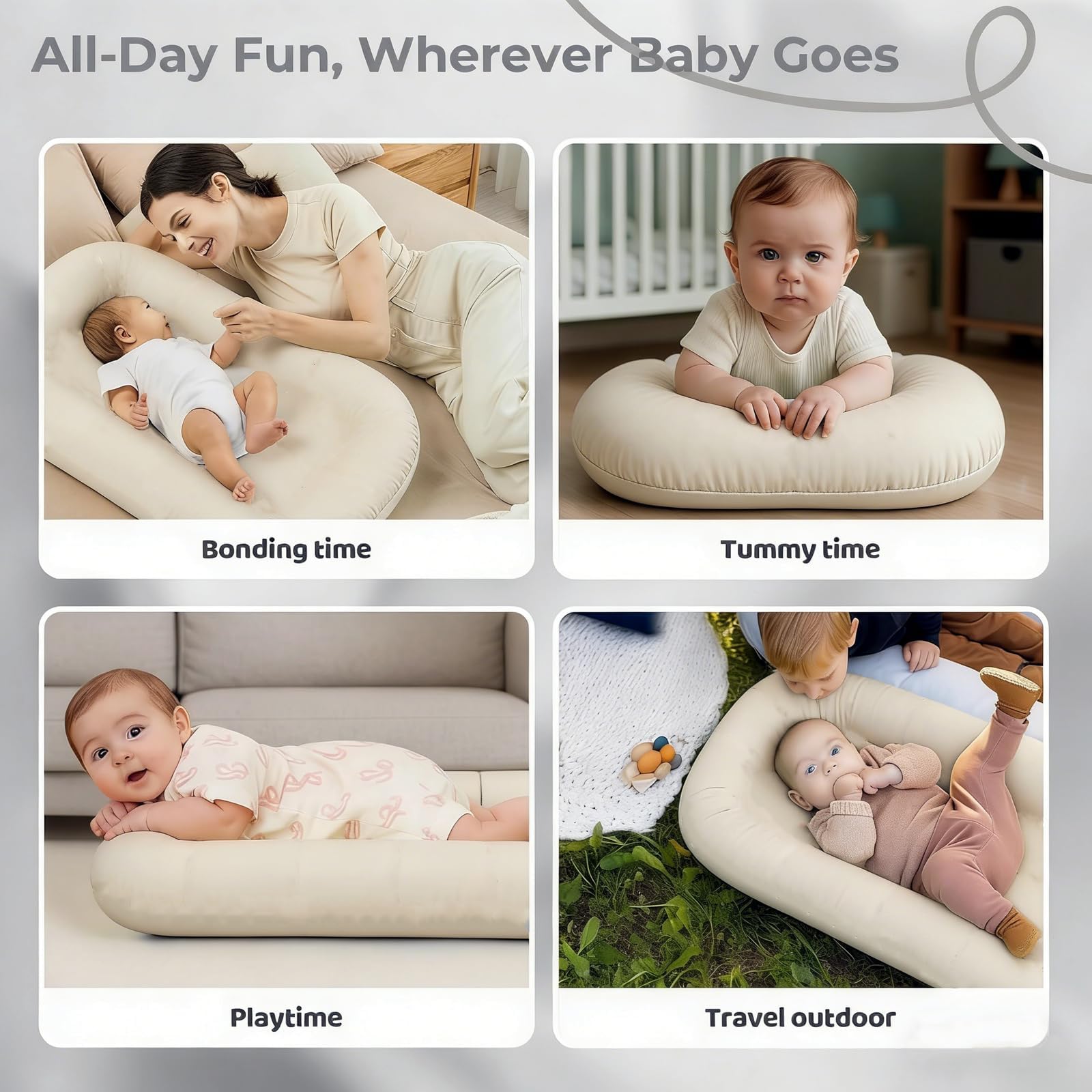 Tumbona para bebé de 0 a 24 meses, 100 % algodón, almohada para recién nacido, color blanco