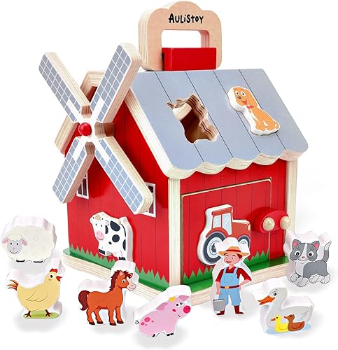 Montessori - Juguetes de madera para clasificar granjas para bebés, niños y niñas de 1, 2 y 3 años, juguetes de aprendizaje para llevar con molino