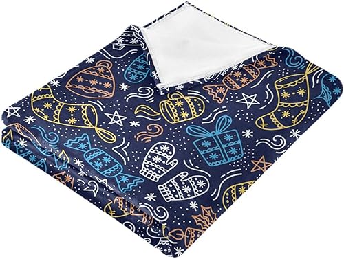 Miniatura 2 de Christmas Doodle Line Icons Flannel Fluffy Blanket for Adults Kids, Lightweight Holiday Blanket for Office Office 60x90 Inches