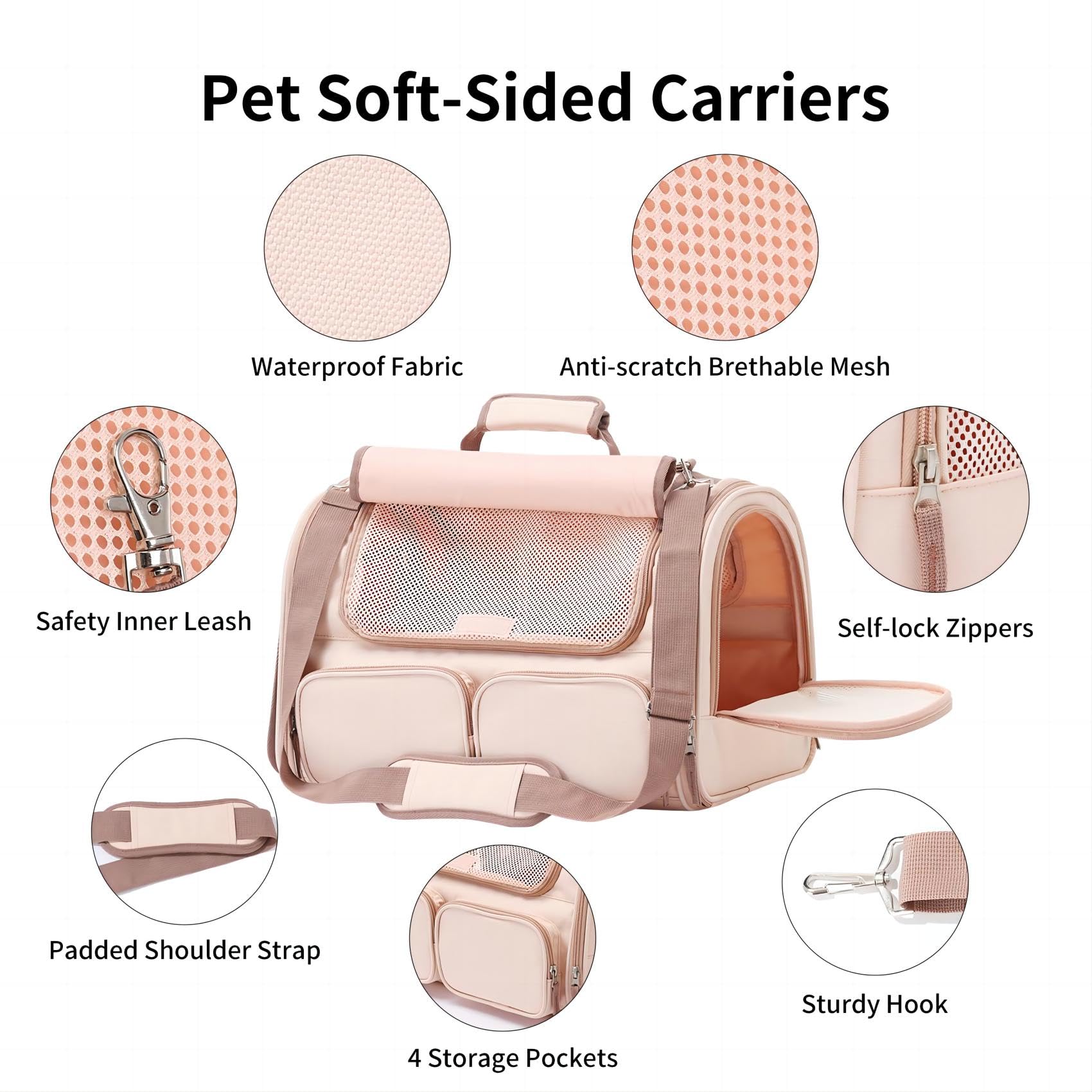 FUKUMARU Transportbox Katze, Faltbare Katzentransportbox,Transportbox für Katzen/Hund bis 22kg, Pink