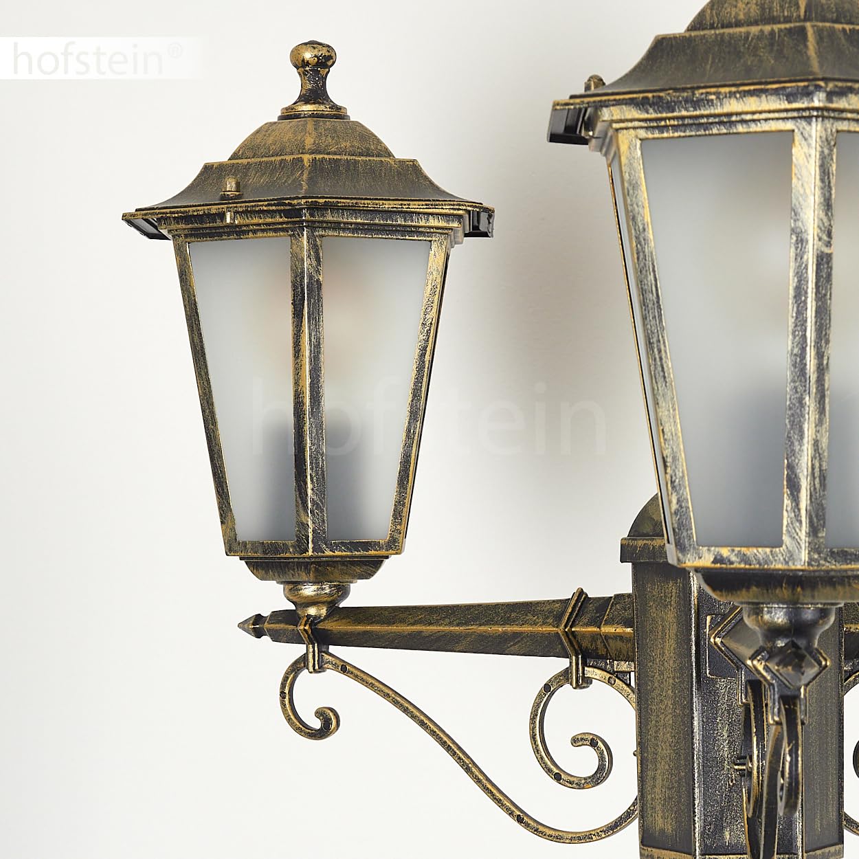 Lampe d'allée extérieure Loria, lampe d'allée en métal/verre en couleur or-brun/blanc, candélabre à 3 flammes en look antique, hauteur max. 200 cm, éclairage de jardin IP44, 3 x E27, sans ampoules