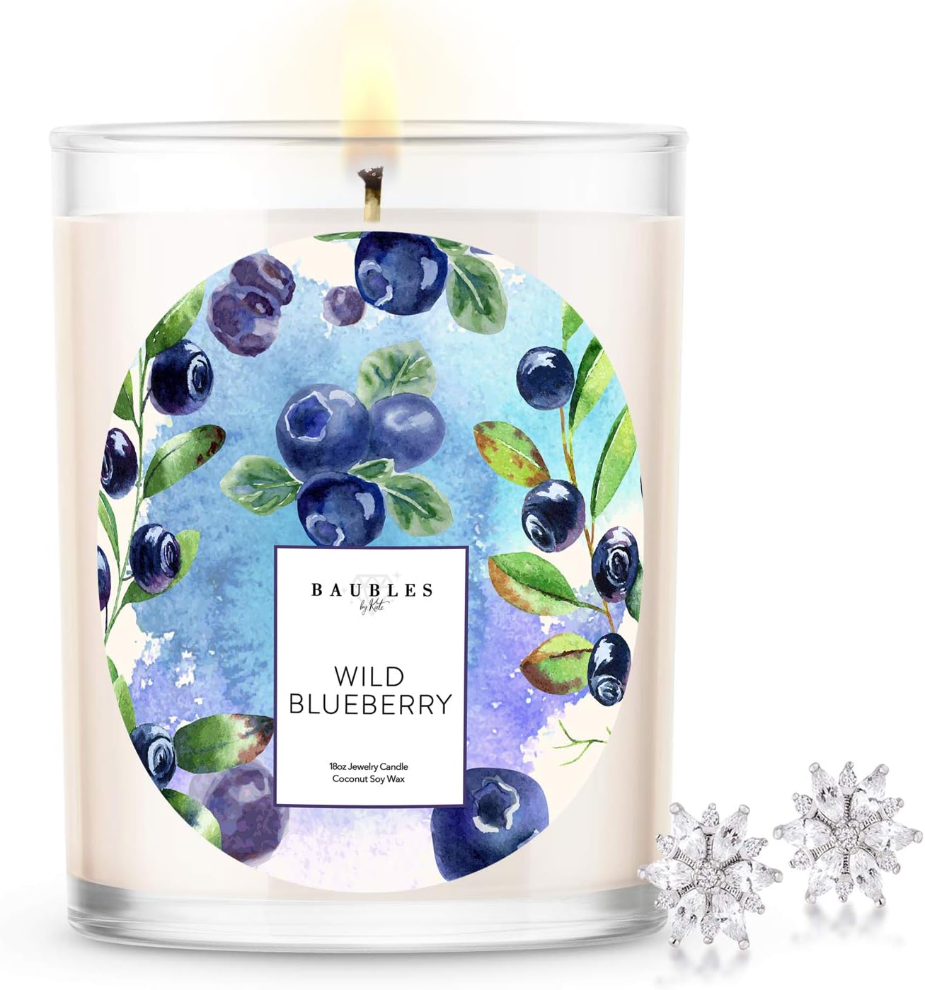 Kate Bissett Baubles Wild Blueberry Scented Premium Candle and Jewelry with Surprise Earring Inside | 18 oz Large Candle | Made in USA | Parrafin Free