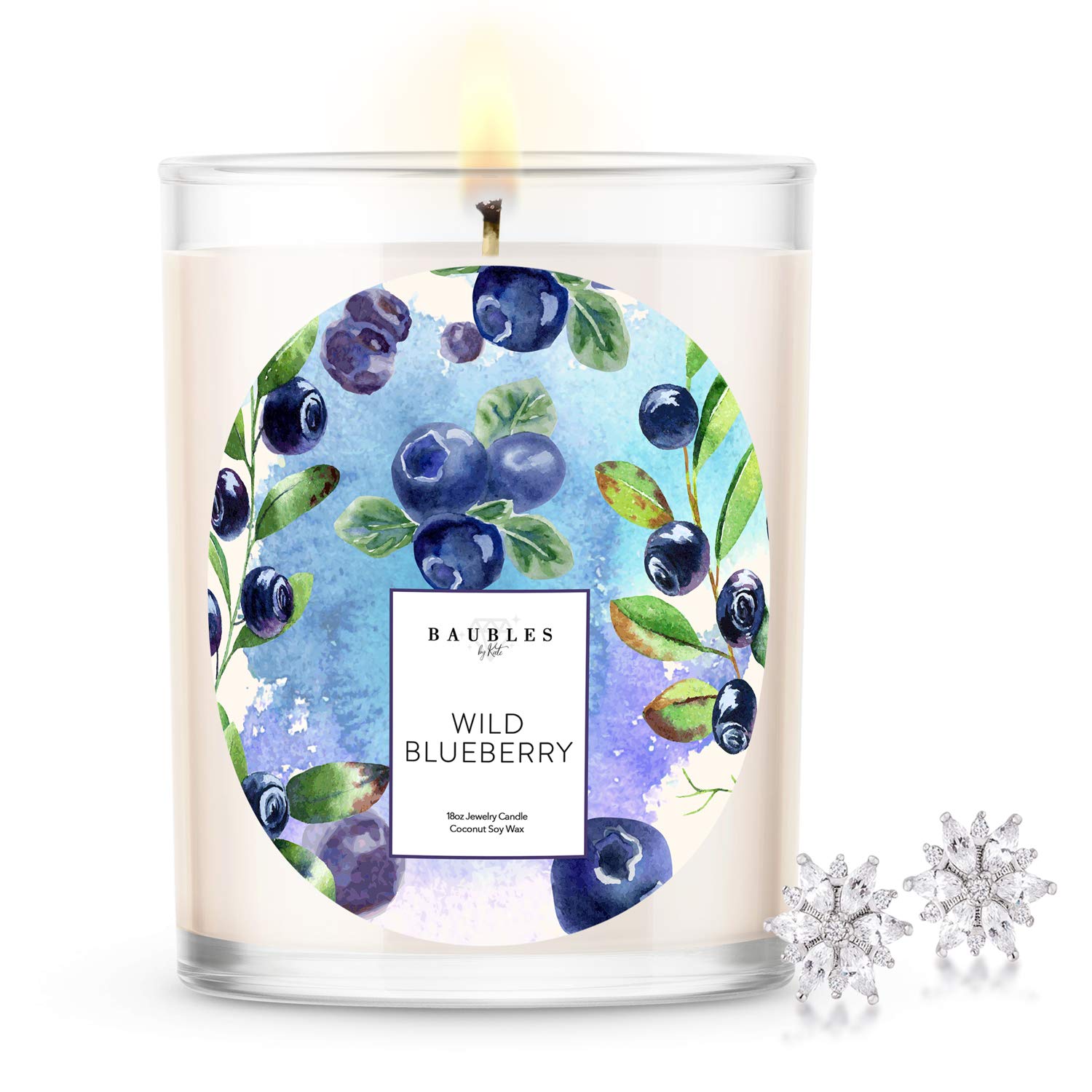 Kate Bissett Baubles Wild Blueberry Scented Premium Candle and Jewelry with Surprise Earring Inside | 18 oz Large Candle | Made in USA | Parrafin Free