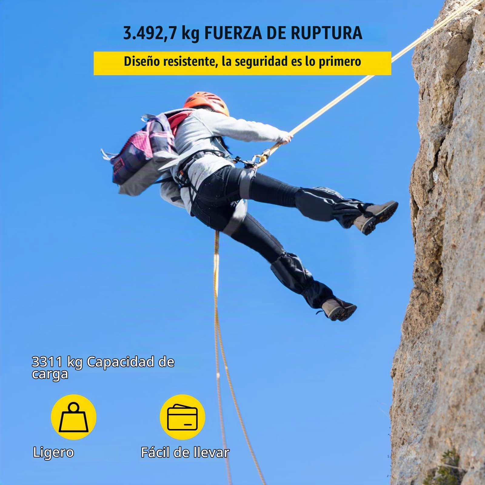 VEVOR Bloque de Doble Polea con Cuerda Trenzada 12mm x 61m Sistema de Escalada de Doble Polea Longitud de Rotura 7700 libras 35 kN Alta Resistencia para Uso Interior y Exterior Deportes Aficionados