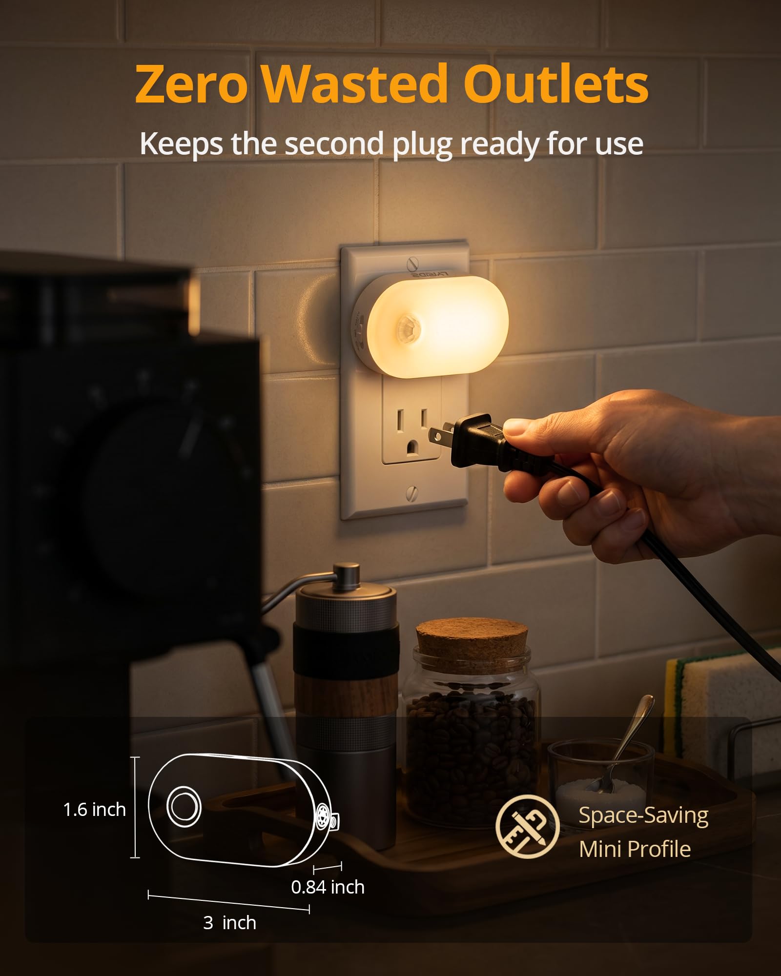 LYRIDZ - Luz nocturna con sensor de movimiento, luz nocturna inteligente de 1 a 120 lm, luz blanca cálida LED con brillo ajustable continuo para dormitorio, cocina, escaleras, pasillo, paquete de 6