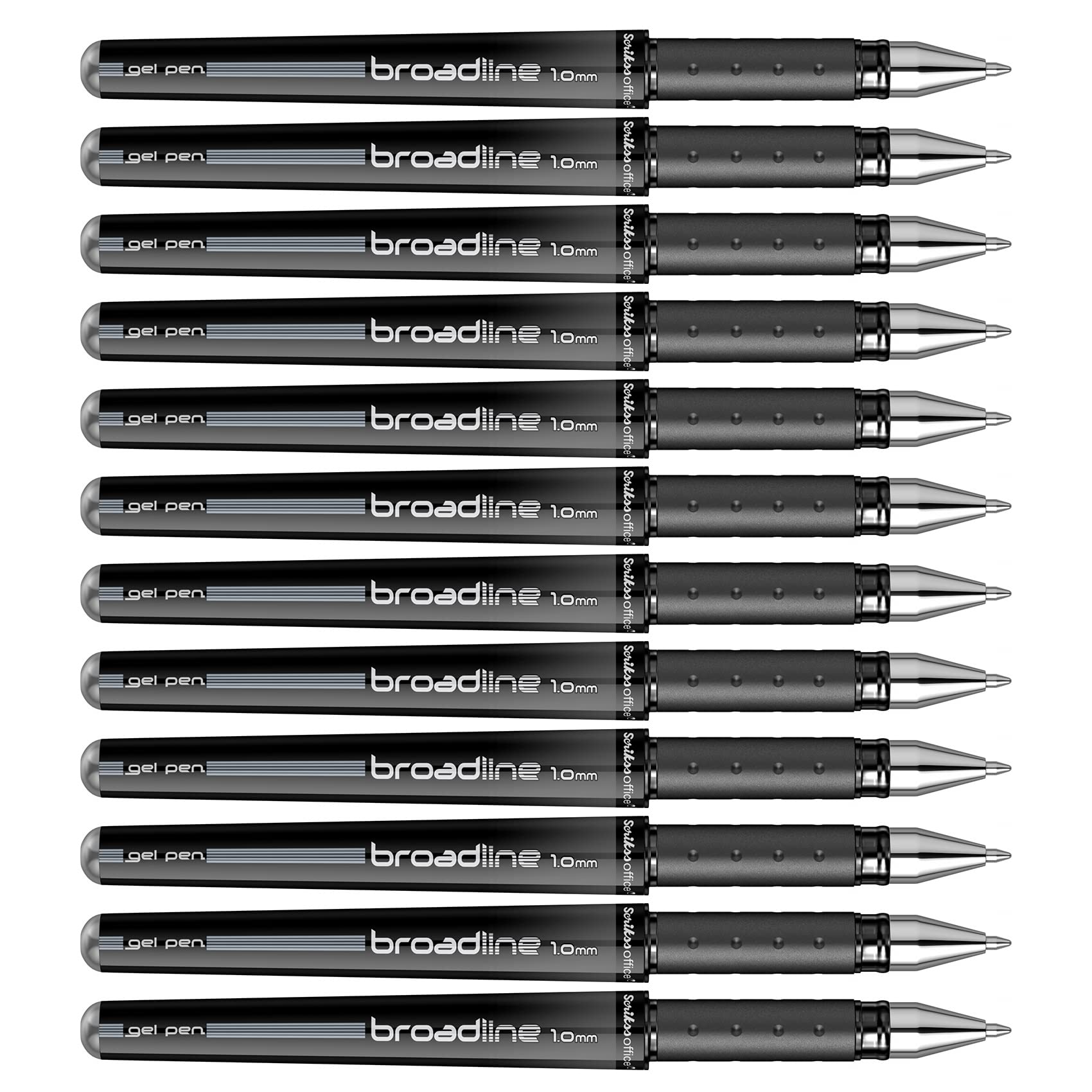 Scrikss Office Broadline 1.0mm Gel Pen - Fast Dry Gel Ink, Smooth Writing - Set of 12 Pens - Black