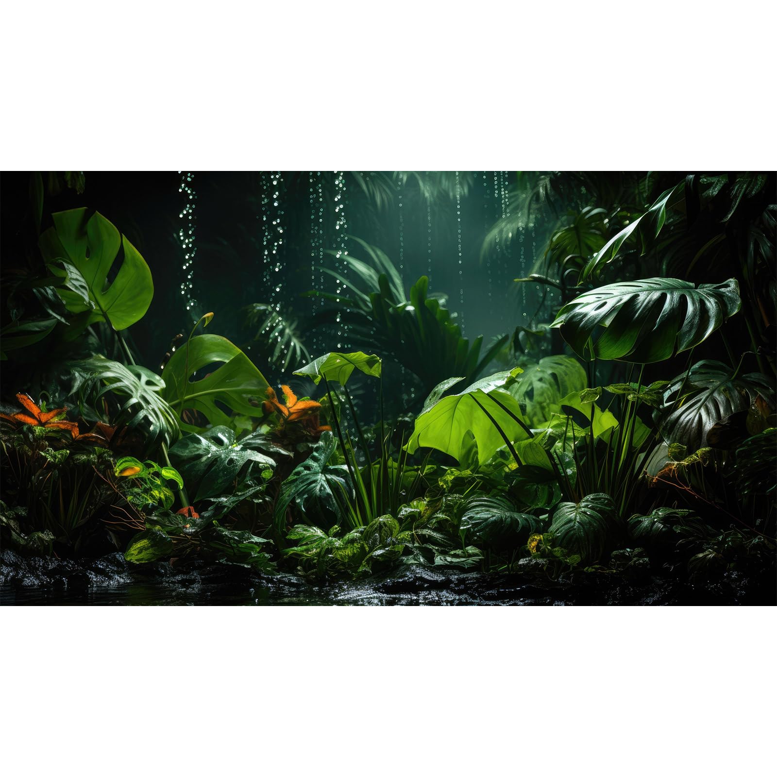 Raining Forest Aquarium Background Tropical Green Palm Leaf Fish Tank Background Rainy Jungle Leaves Nature View Reptile Tank Backgrounds Foggy Misty Rainforest Reptile Enclosure Backgrounds 36x20in