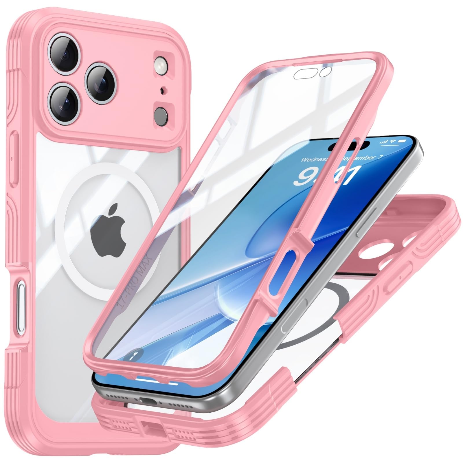 Funda para iPhone 17 Pro Max/17 Pro/17 Air/17, Carcasa Trasera Transparente de Doble Cara, Resistente a Golpes y con Protección de Pantalla, Compatible con MagSafe