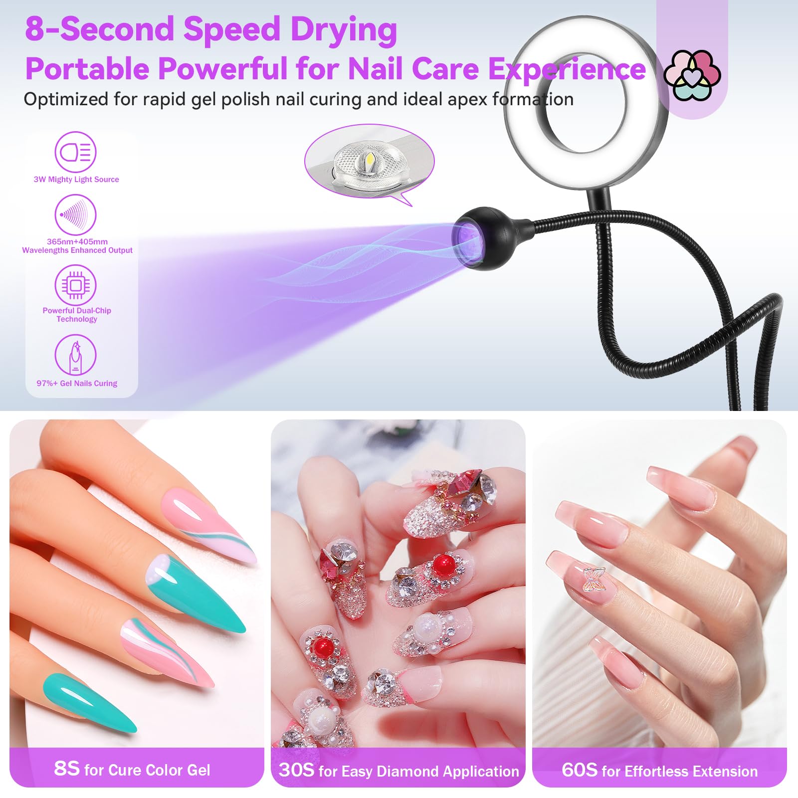 SAVILAND LED U V Nail Lamp Dual-Light: 8s Flash Curing Gel U V Light 10-Levels Brightness Gooseneck U V Led Nail Lamp Desk Clip for Gel Tip Nails Polish Press On Nails Portable Easy-hold Ongoing Black - Image 4