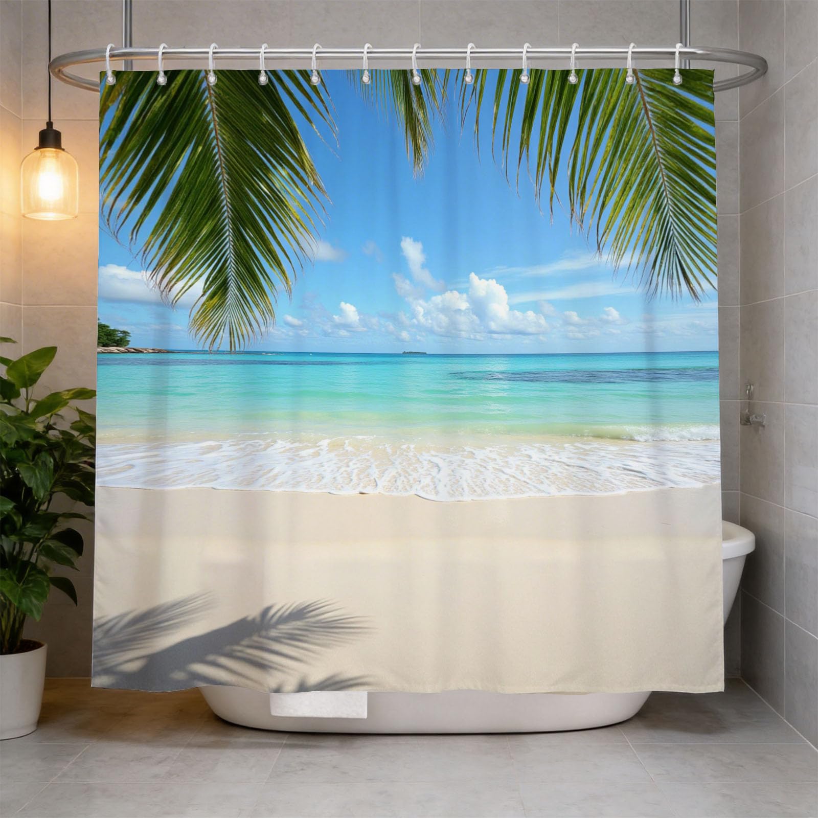 Hongduo 3D Seascape Shower Curtain for Stalls Bathtubs Beach Scene Bathroom Decor Shower Curtain Set Polyester Fabric Waterproof 200x200cm/79X79 Inch with Hooks