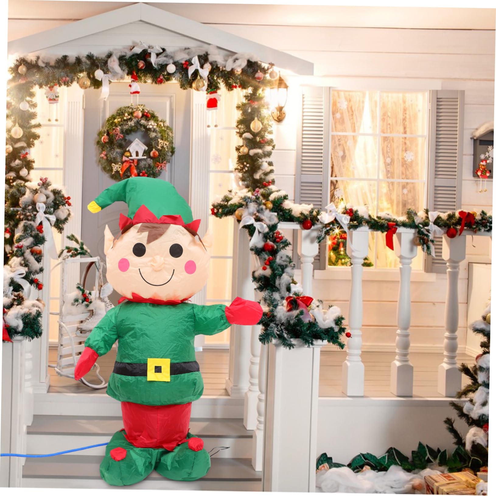 YARNOW Pupazzo Di Natale Gonfiabile 150 Cm Con Luci LED - Elfo Decorativo Per Esterno Con Picchetti E Vento - 3