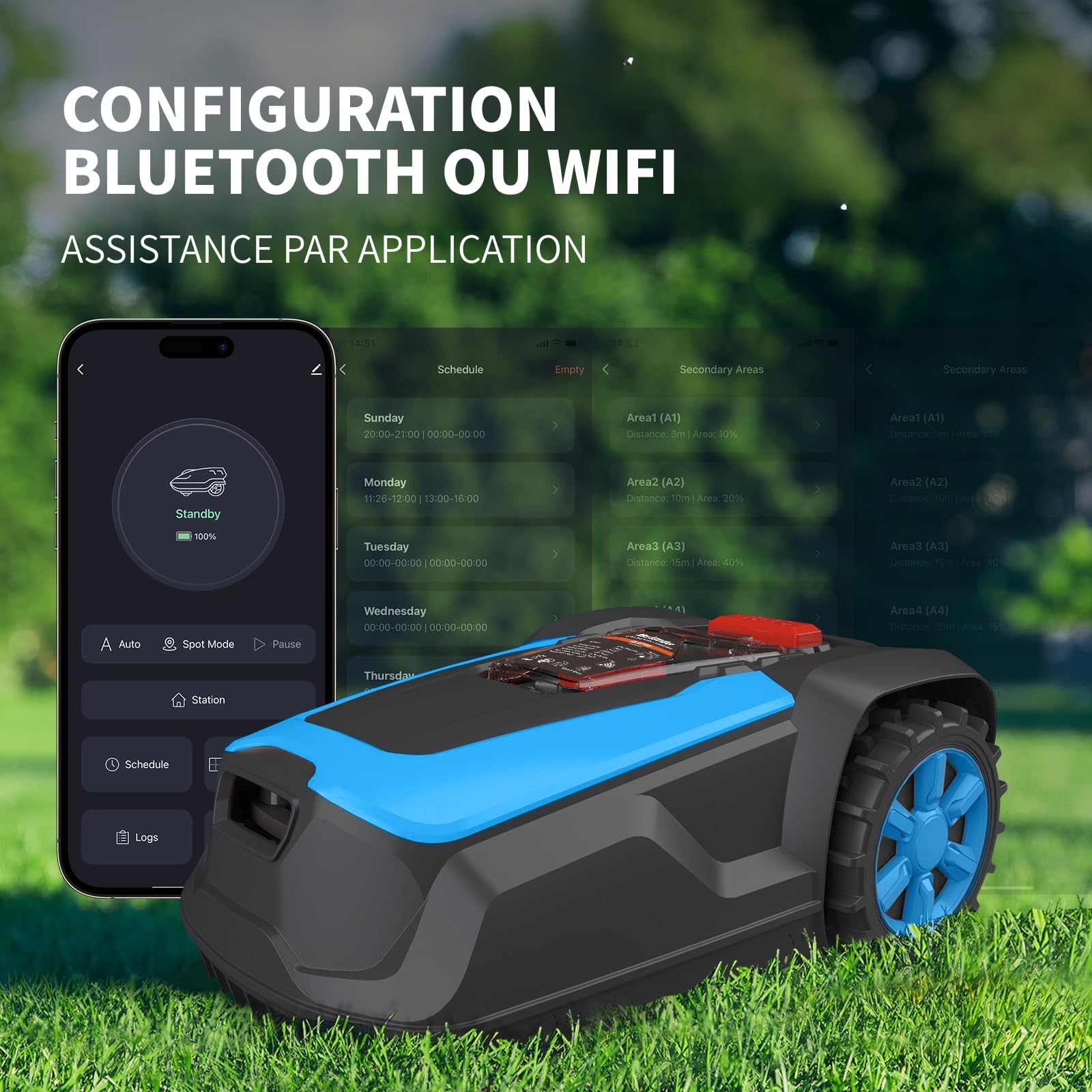 LEADZM Robot Tondeuse sans Fil Automatique 1200m² - Recharge Auto — vue 3
