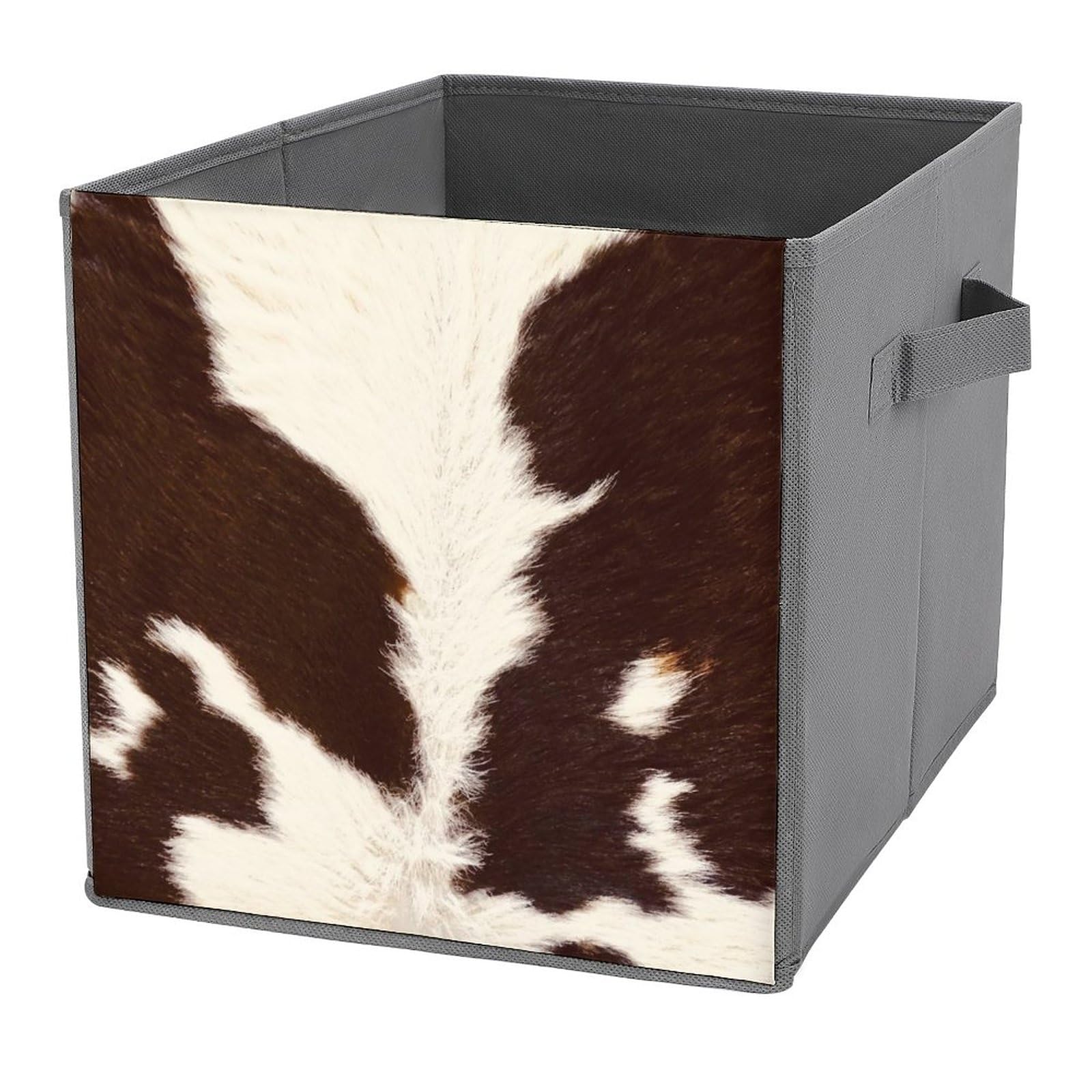 AOOEDM Brown And White Cowhide Cube Storage Bins 11 x 11 Collapsible Storage Bins Animal Fur Texture Funny Cube Storage Bin Fabric Storage Cubes Organizer with Handles, Storage Cubes for Home, Toys