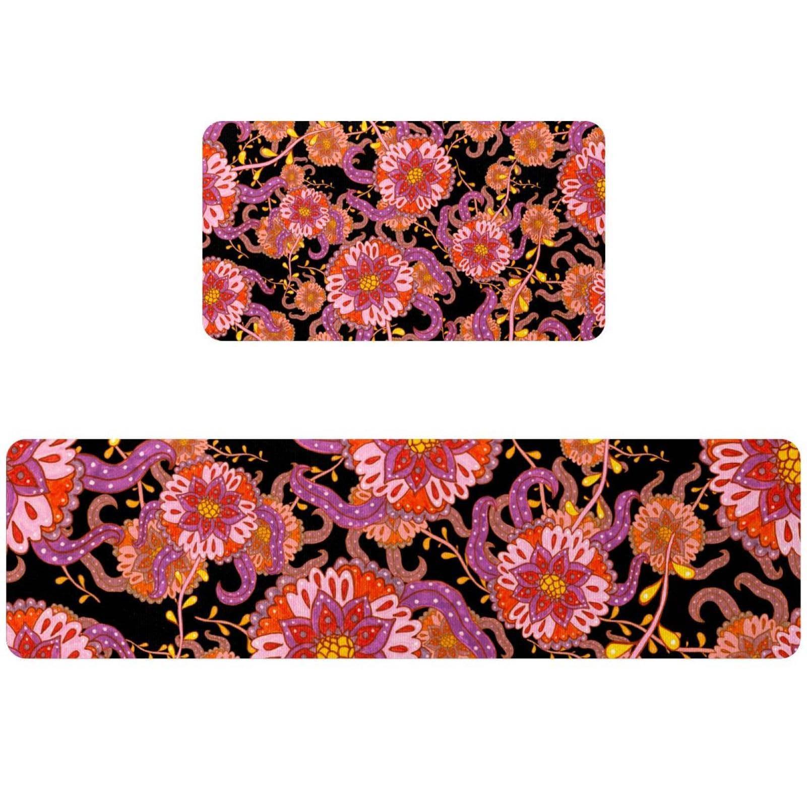 Tapete de cocina absorbente alfombra pasillo lavable juego de 2 piezas flores cachemira