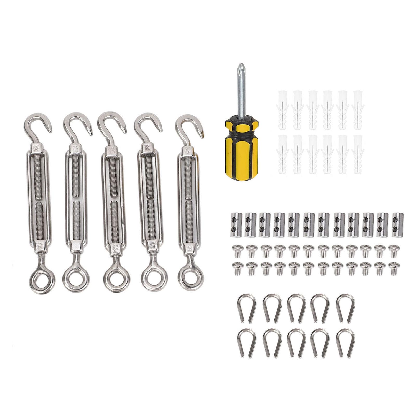 Set di Tensione per Tenditore a Fune in Acciaio Rivestito in Plastica da 100 Piedi, Set di Rete da 3 Mm per Stendibiancheria da Esterno, di Recinzione per Piante